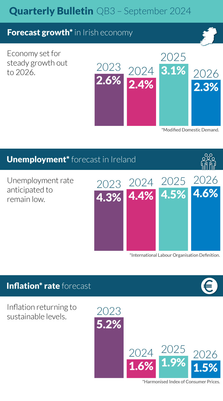 Infographic on the economic policy issues in the Irish housing market. More investment, planning process and infrastructure.