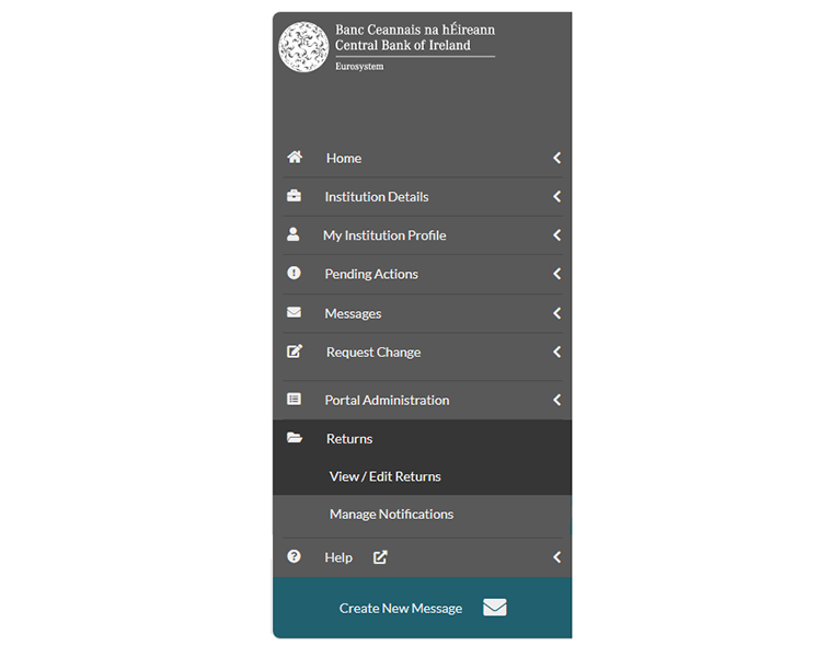 The “Returns” interface with a menu showing “Create New Message” option.