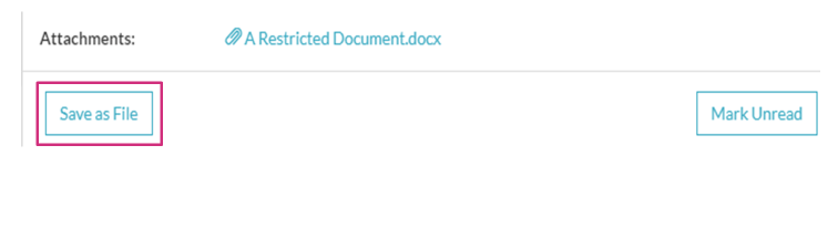 A message with a “Save as File” button at the bottom, allowing download of the message as PDF.