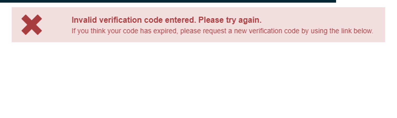 Invalid Verification Code Entered