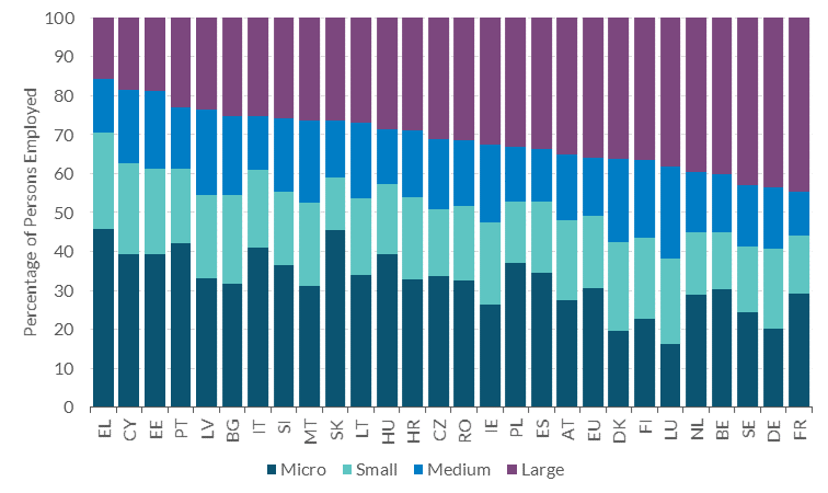 Figure1-Size distribution of firms by persons employed (2023) Get the data in accessible format in notes below