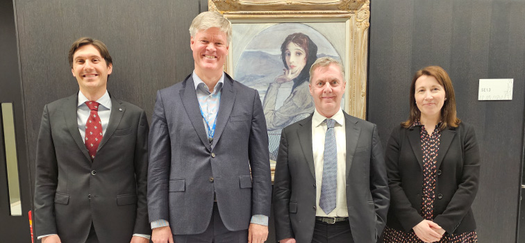 David Aikman (King’s College London, second left) during his trip to the Central Bank of Ireland to discuss financial stability and macroprudential policies with Mark Cassidy, Maria Woods and Luca Riva.