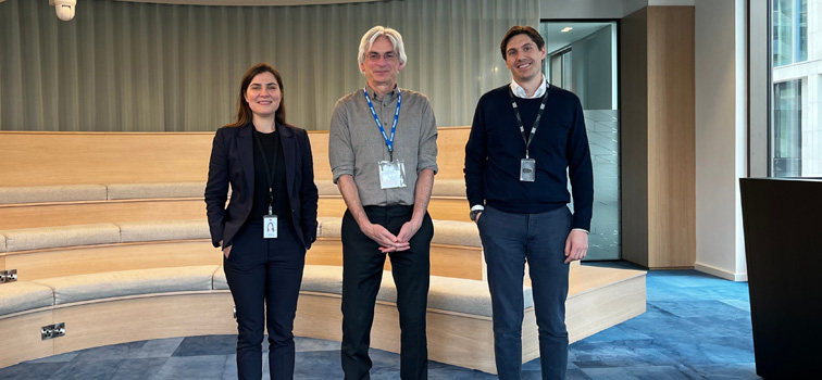 Raf Wouters (National Bank Belgium, centre) with Elizaveta Lukmanova and Luca Riva during his visit to the Central Bank to discuss research topics related to macroeconomic modelling.