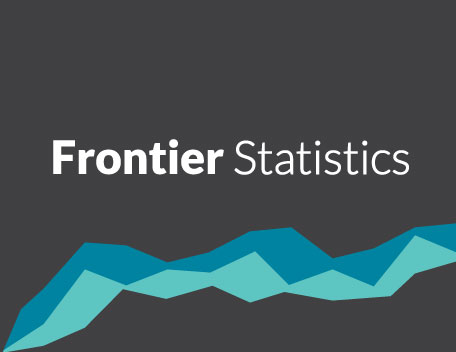 Frontier Statistics black background with white text with a blue and green design line