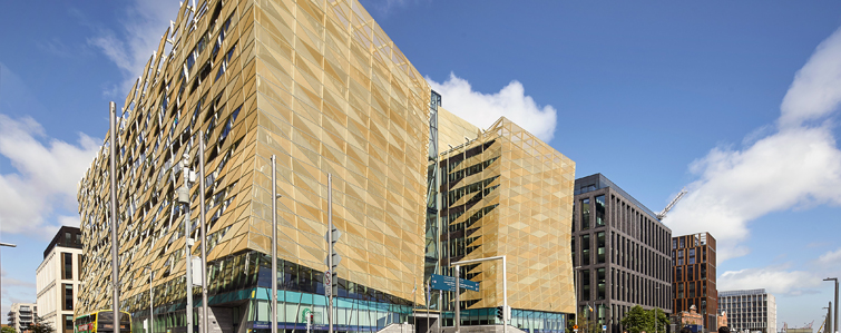 Central Bank Building with gold facade