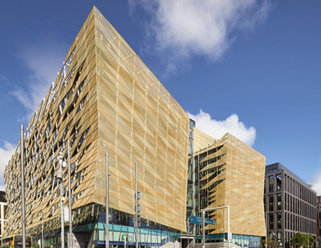 Central Bank building with gold facade